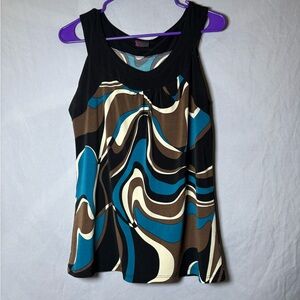 Agenda Black and Teal Swirl Tank Top